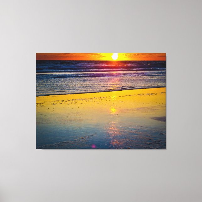 Sunrise over Ocean & Reflected on Beach Canvas Print (Front)