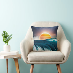 Sunrise Over Ocean Waves Cushion