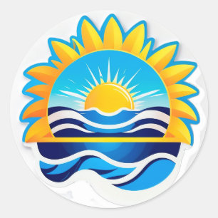 Sunrise Over Ocean Waves Emblem Classic Round Sticker