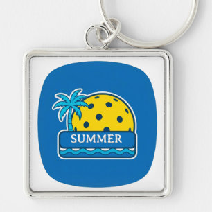 Sunrise Over Ocean Waves Emblem Key Ring