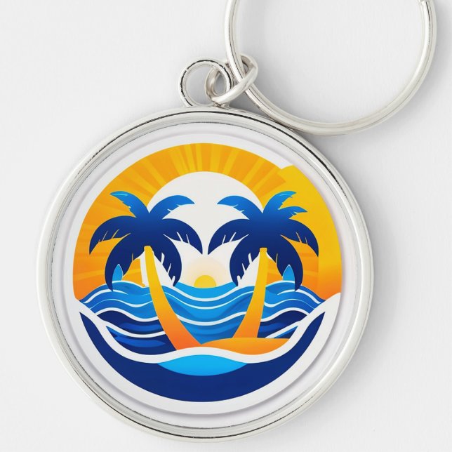 Sunrise Over Ocean Waves Emblem Key Ring (Front)