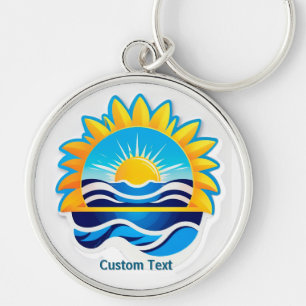 Sunrise Over Ocean Waves Emblem Key Ring