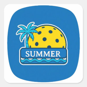 Sunrise Over Ocean Waves Emblem Square Sticker