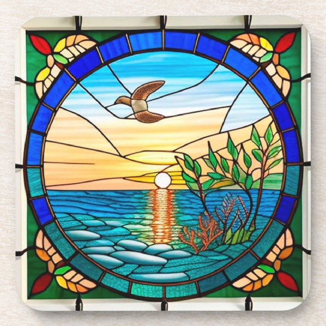 Sunrise Over Ocean with Flying Bird Coaster (Front)