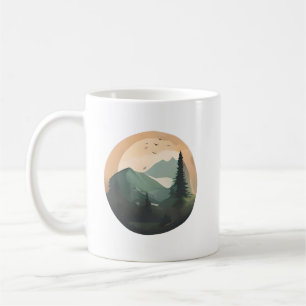 Sunrise Over Peaks: A Tranquil Mountain Scene Coffee Mug