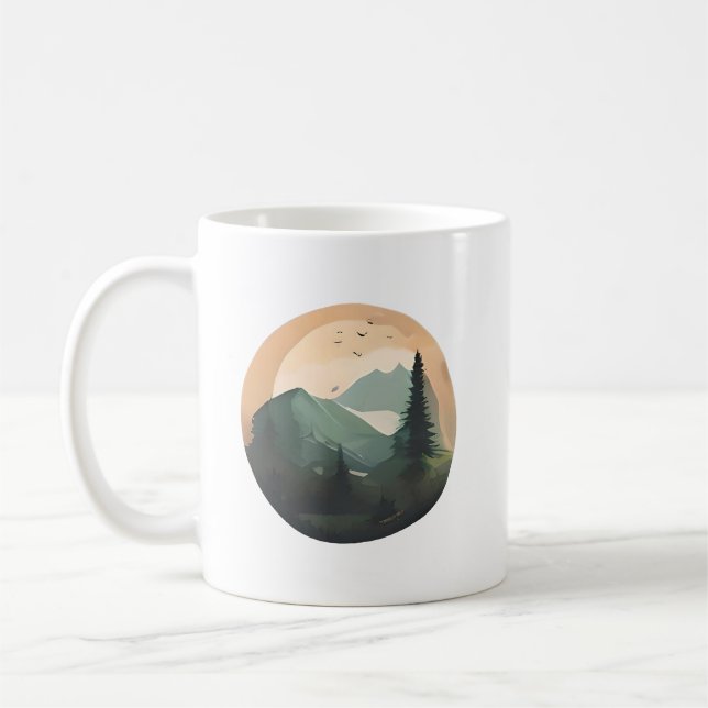 Sunrise Over Peaks: A Tranquil Mountain Scene Coffee Mug (Left)