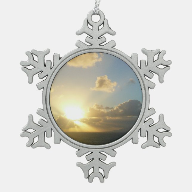 Sunrise over San Juan II Puerto Rico Snowflake Pewter Christmas Ornament (Front)