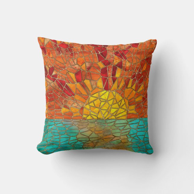 Sunrise over sea mosaic art cushion (Front)