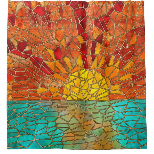 Sunrise over sea mosaic art shower curtain (Front)