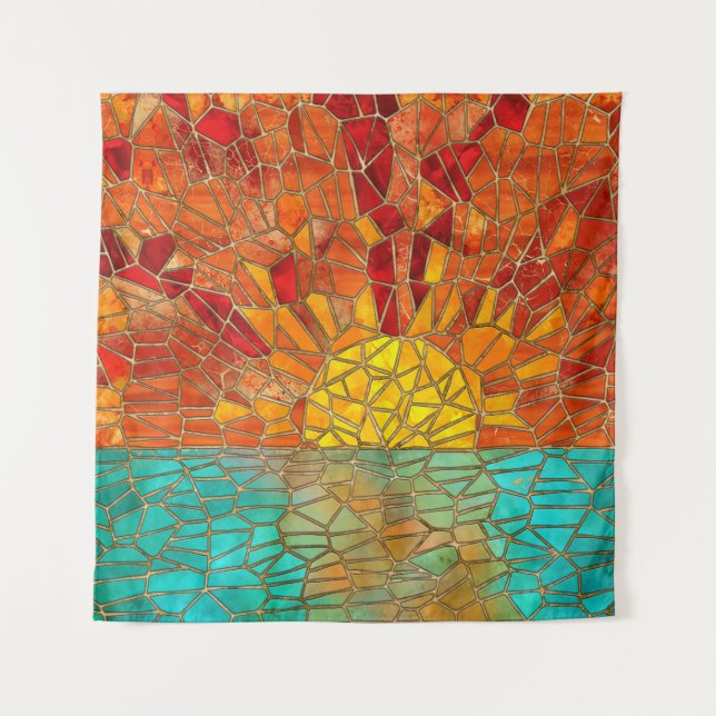 Sunrise over sea mosaic art tapestry (Front)