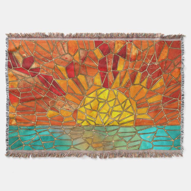 Sunrise over sea mosaic art throw blanket (Front)