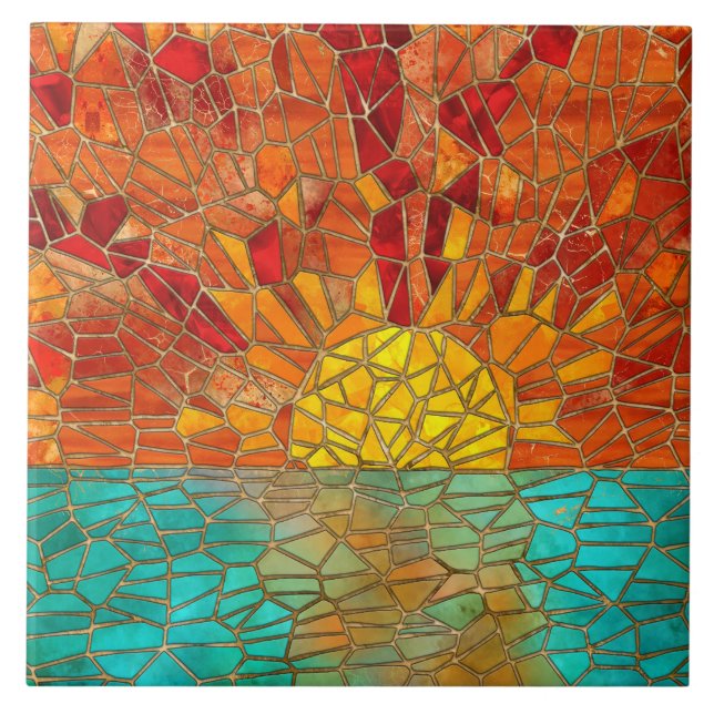 Sunrise over sea mosaic art tile (Front)