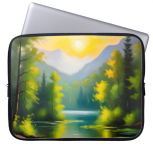 Sunrise over snow covered mountains and lake laptop sleeve
