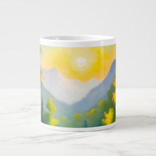 Sunrise over snow covered mountains and lake large coffee mug