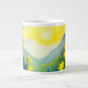 Sunrise over snow covered mountains and lake large coffee mug