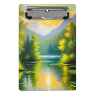 Sunrise over snow covered mountains and lake mini clipboard