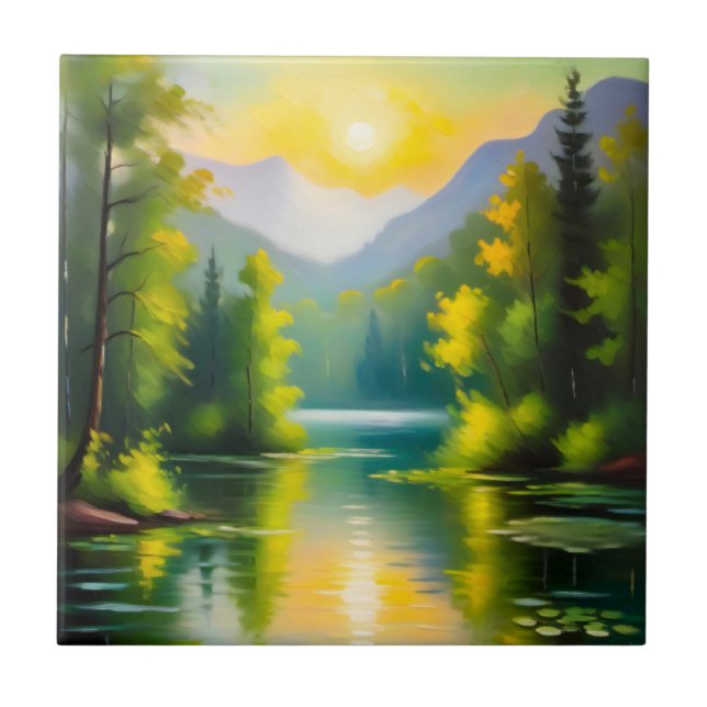 Sunrise over snow covered mountains and lake tile (Front)