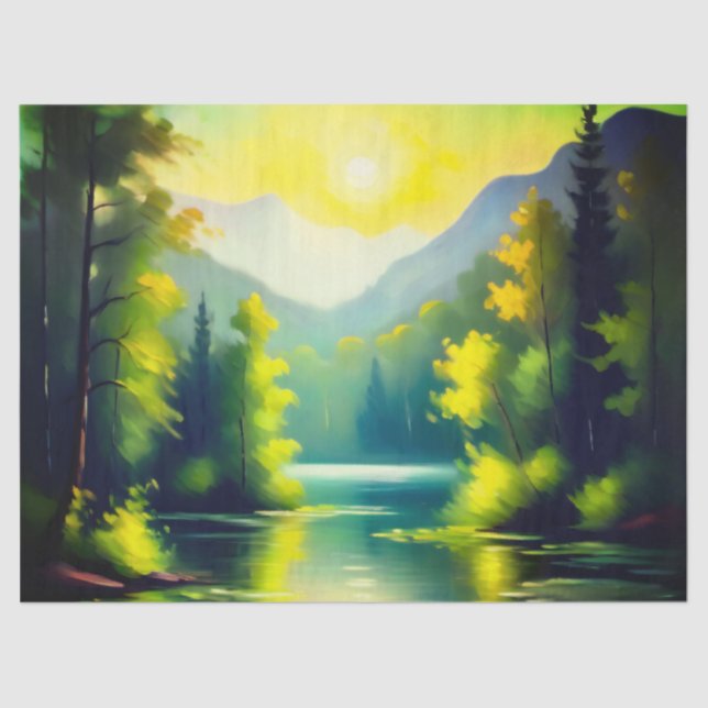 Sunrise over snow covered mountains and lake tissue paper (Front)