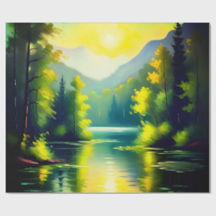 Sunrise over snow covered mountains and lake wrapping paper