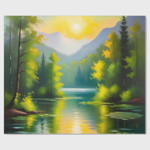 Sunrise over snow covered mountains and lake wrapping paper