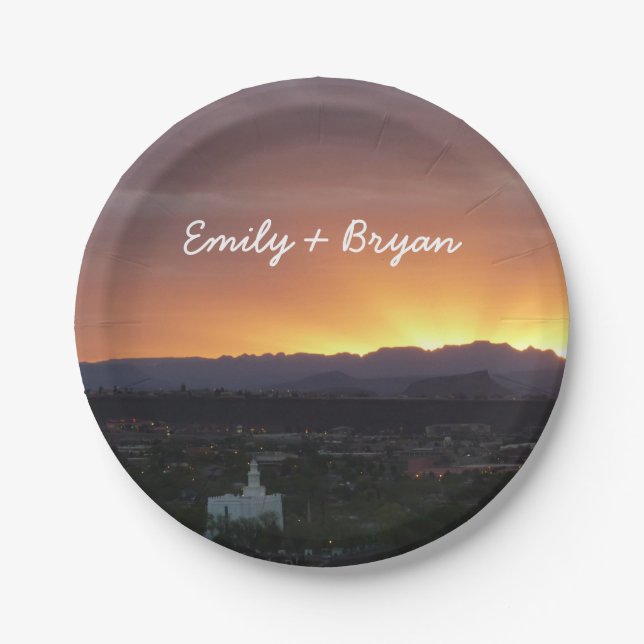 Sunrise over St. George Utah Landscape Paper Plate (Front)