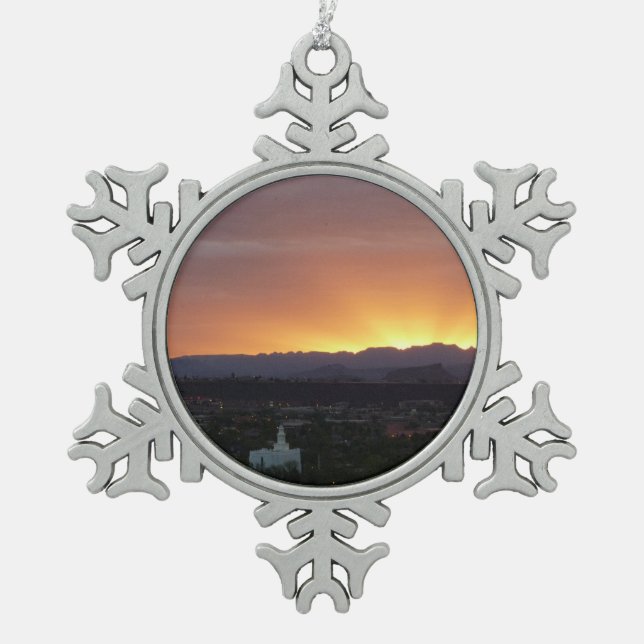 Sunrise over St. George Utah Landscape Snowflake Pewter Christmas Ornament (Front)