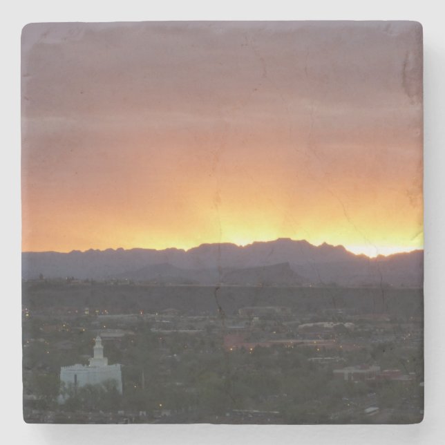 Sunrise over St. George Utah Landscape Stone Coaster (Front)