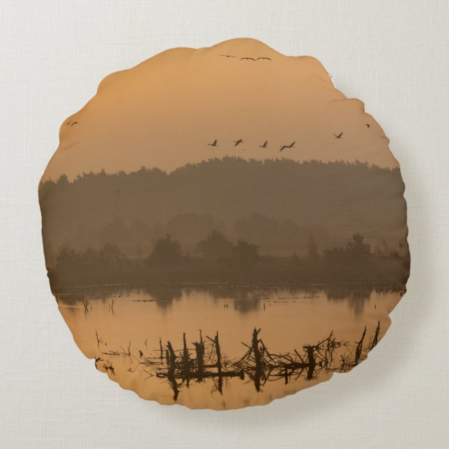 Sunrise over the marsh round cushion (Back)