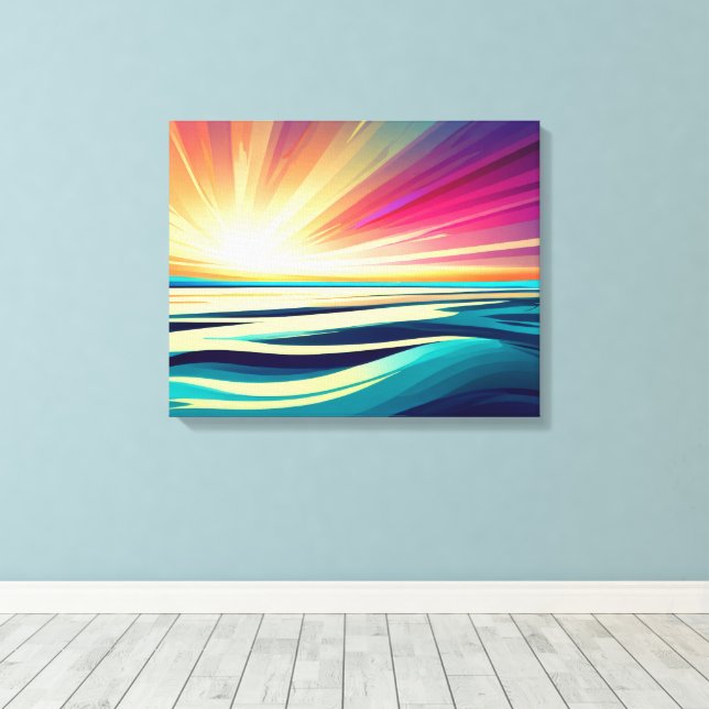 sunrise over the ocean bright abstract art print (Insitu(Wood Floor))