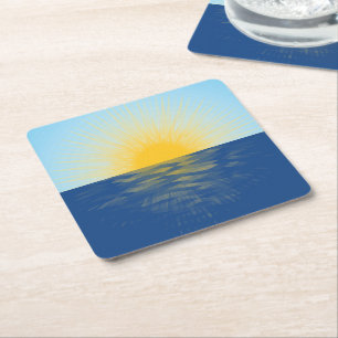 Sunrise over the Ocean New Beginnings Square Paper Coaster