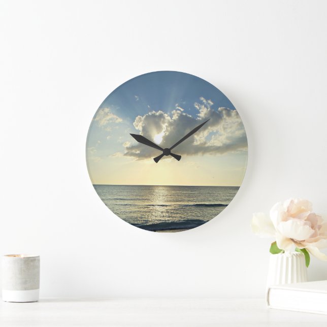 Sunrise Over the Quiet Coast Large Clock (Home)
