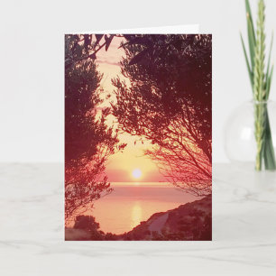 Sunrise Over the Sea Framed by Trees Card