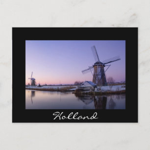 Sunrise over the windmills black text postcard