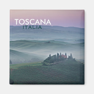 Sunrise over Tuscany landscape square text magnet