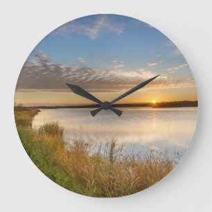 Sunrise Over Wetlands At Arrowwood National Large Clock
