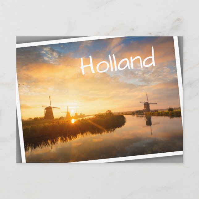 Sunrise over windmills and a river in Holland Postcard (Front)