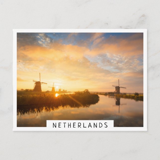 Sunrise over windmills and a river in Holland Postcard (Front)