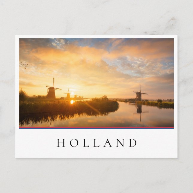 Sunrise over windmills and a river in Holland Postcard (Front)