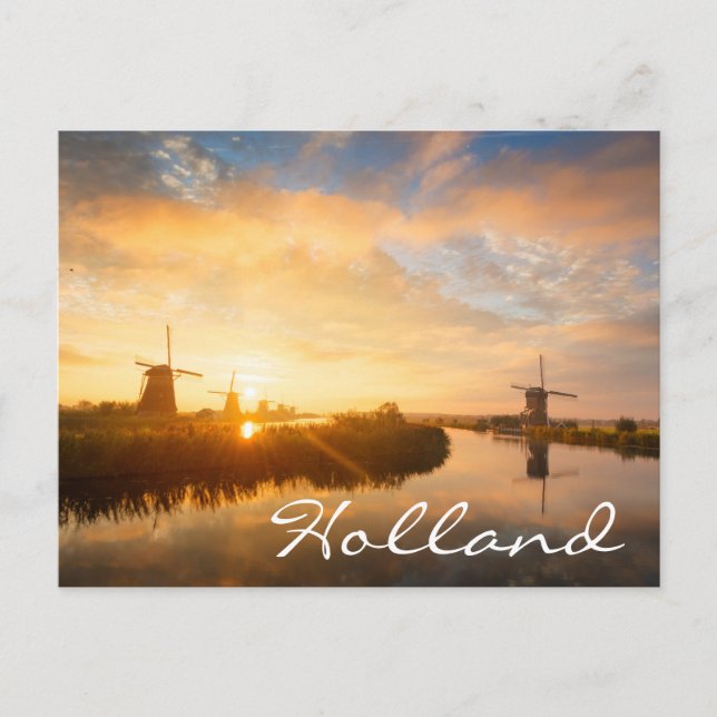 Sunrise over windmills and a river in Holland Postcard (Front)