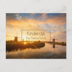 Sunrise over windmills and a river in Holland Postcard