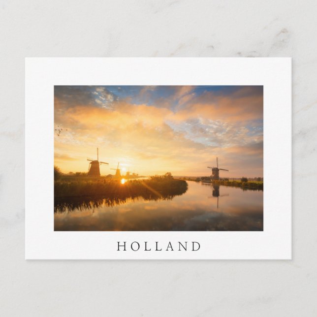 Sunrise over windmills and a river in Holland Postcard (Front)