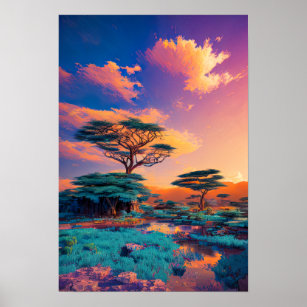 Sunrise Painting the African Landscape Poster