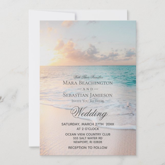 *~* Sunrise Pastel Beach Sunset  Wedding Invitation (Front)