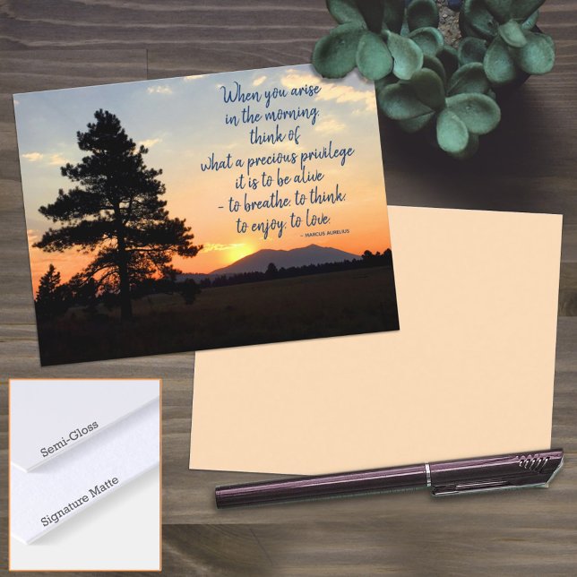 Sunrise Photograph Inspirational Gratitude Quote  Postcard (front sunrise photograph with template text and blank back postcard)