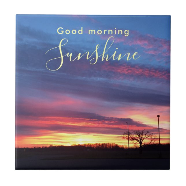 Sunrise Purple Sky Photo Good Morning  Tile (Front)