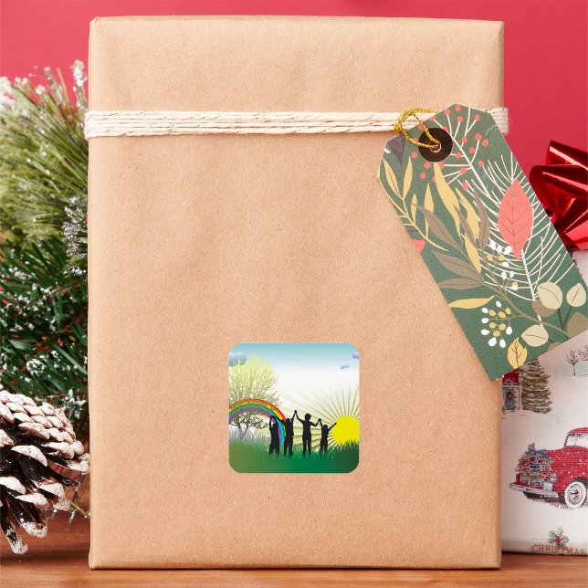 Sunrise Rainbow Children Square Sticker (Creator Uploaded)