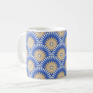 Sunrise retro flower - blue, white & brown coffee mug