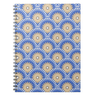 Sunrise retro flower - blue, white & brown notebook