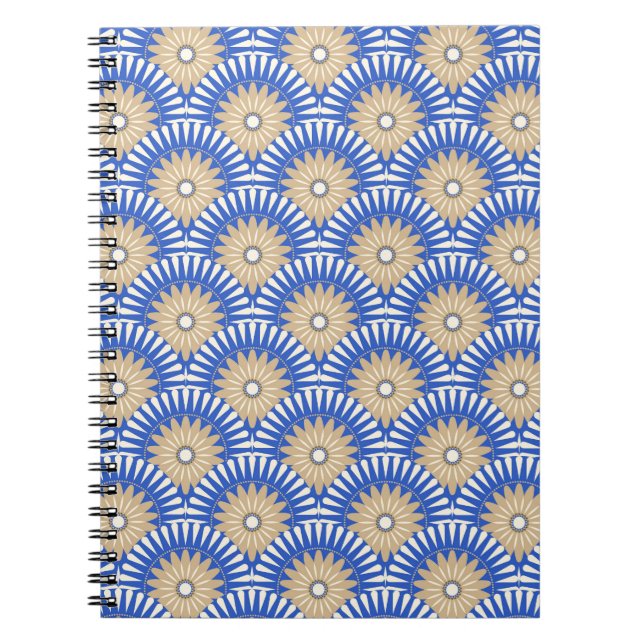 Sunrise retro flower - blue, white & brown notebook (Front)
