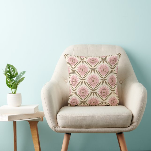 Sunrise retro flower - pink & brown cushion (Chair)